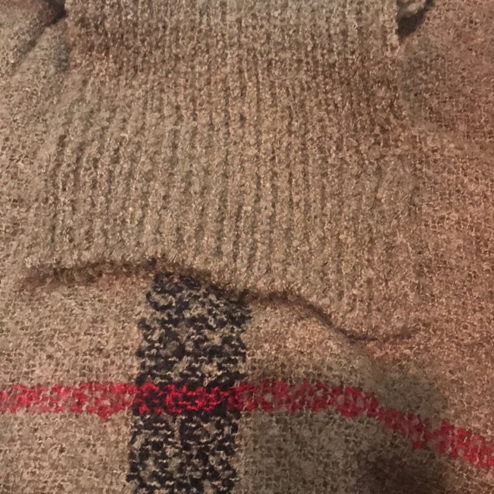 LAST 1 Mocha Plaid Stripe Turtleneck Poncho - Picture 6 of 8